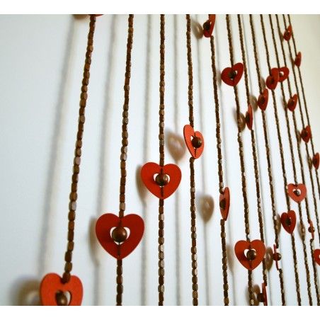 Cortina de Puerta Corazones Madera Natural Diseño Clásico