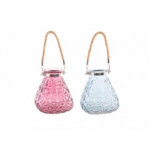 Portavelas Colgante Cristal con Cuerda Diseño Original Decoración Dos Colores