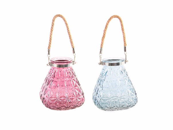 Porte-bougie Pendentif en Verre avec de la Corde de Conception d'une Décoration Originale, Deux Couleurs