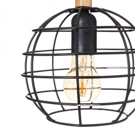 Lampe de plafond en Métal et Bois Naturel Noir Design Moderne