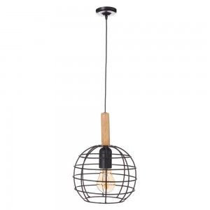 Lampada da soffitto in Metallo e Legno Naturale, Nero Design Moderno