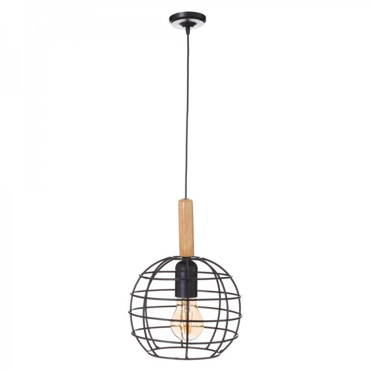 Ceiling lamp Metal and Natural Wood Black Modern Design