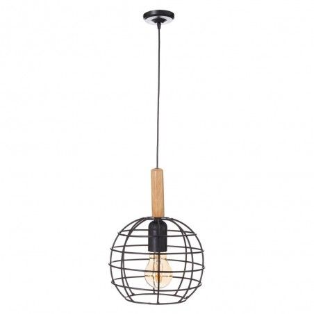 Lámpara de Techo Metal y Madera Natural Negra Diseño Moderno