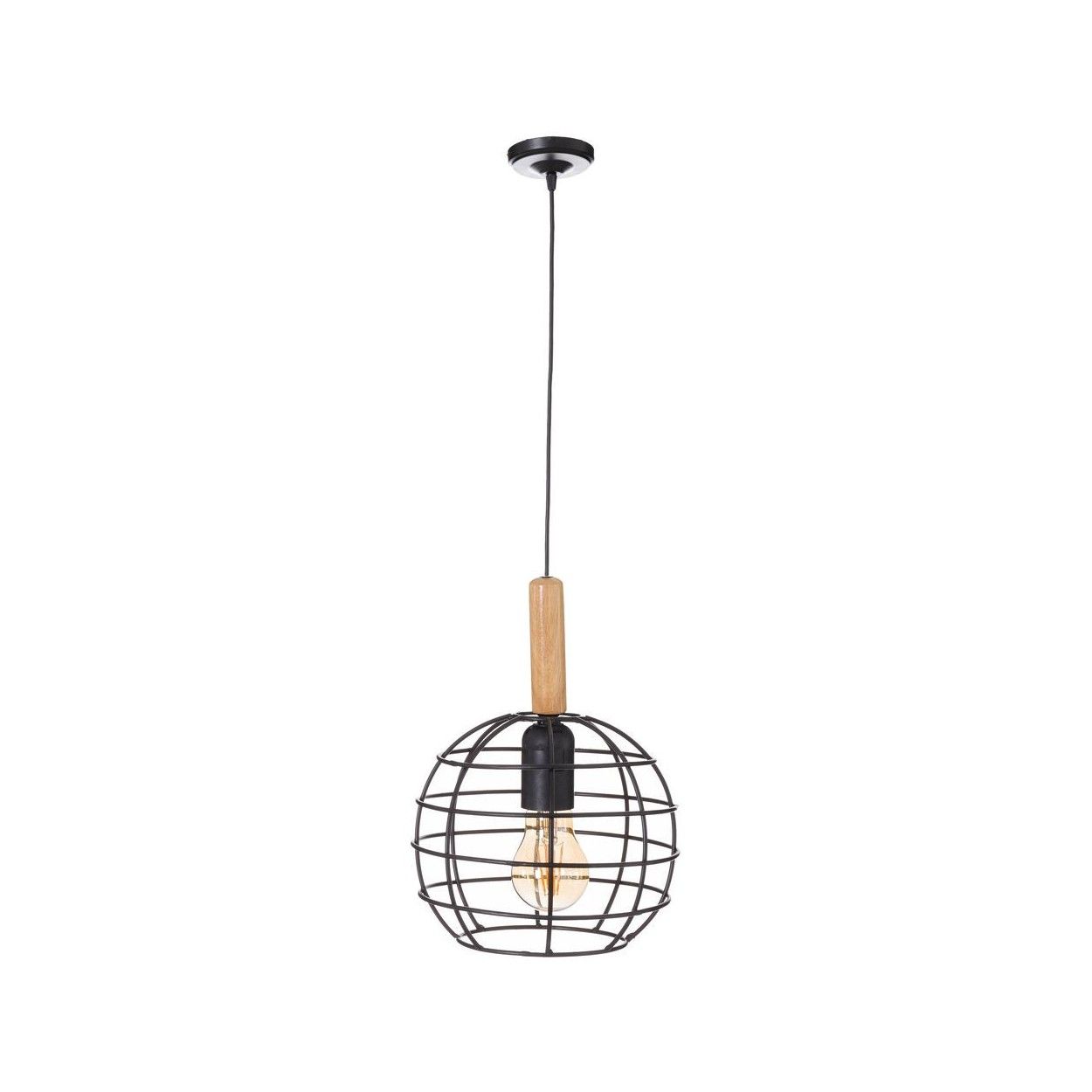 Lampada da soffitto in Metallo e Legno Naturale, Nero Design Moderno