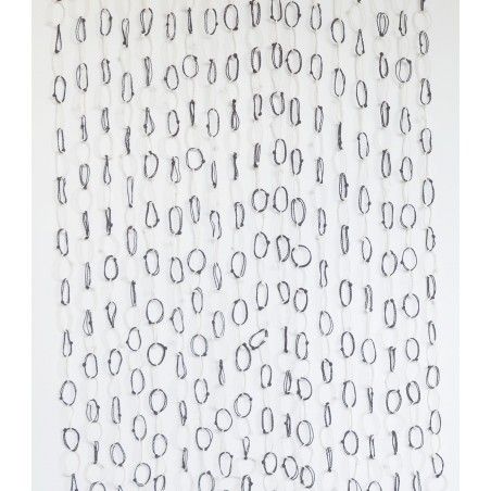 Curtain Door in Sisal and Natural Wood for Decoration or Garden Rings Black and White