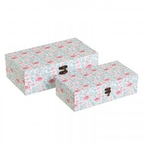 Cajas de Lienzo con Cierre Decoradas con Diseño de Flamencos Original 2 Unidades Hogar y Más