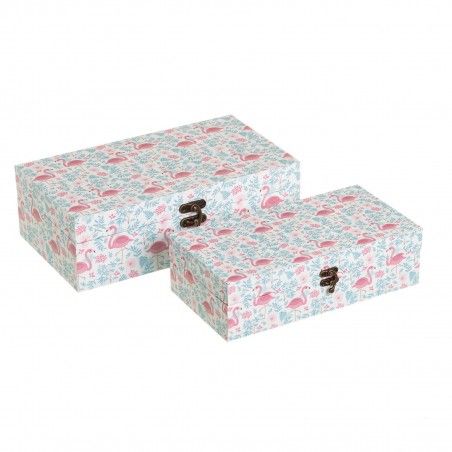 Cajas de Lienzo con Cierre Decoradas con Diseño de Flamencos Original 2 Unidades Hogar y Más