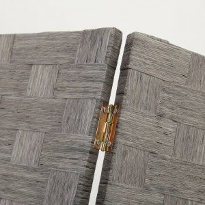 Schermo pieghevole-Folding di Tre Pannelli di Carta Ritorta Grigio e Legno di Casa e di Più