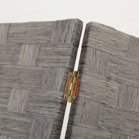 Folding screen-Folding of Three Panels of Twisted Paper Gray and Wood Home and More