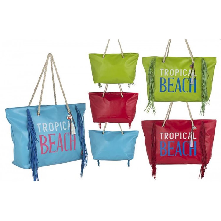 Bolsa de Playa con Flecos Diseño Tropical Tres Colores Hogar y Más