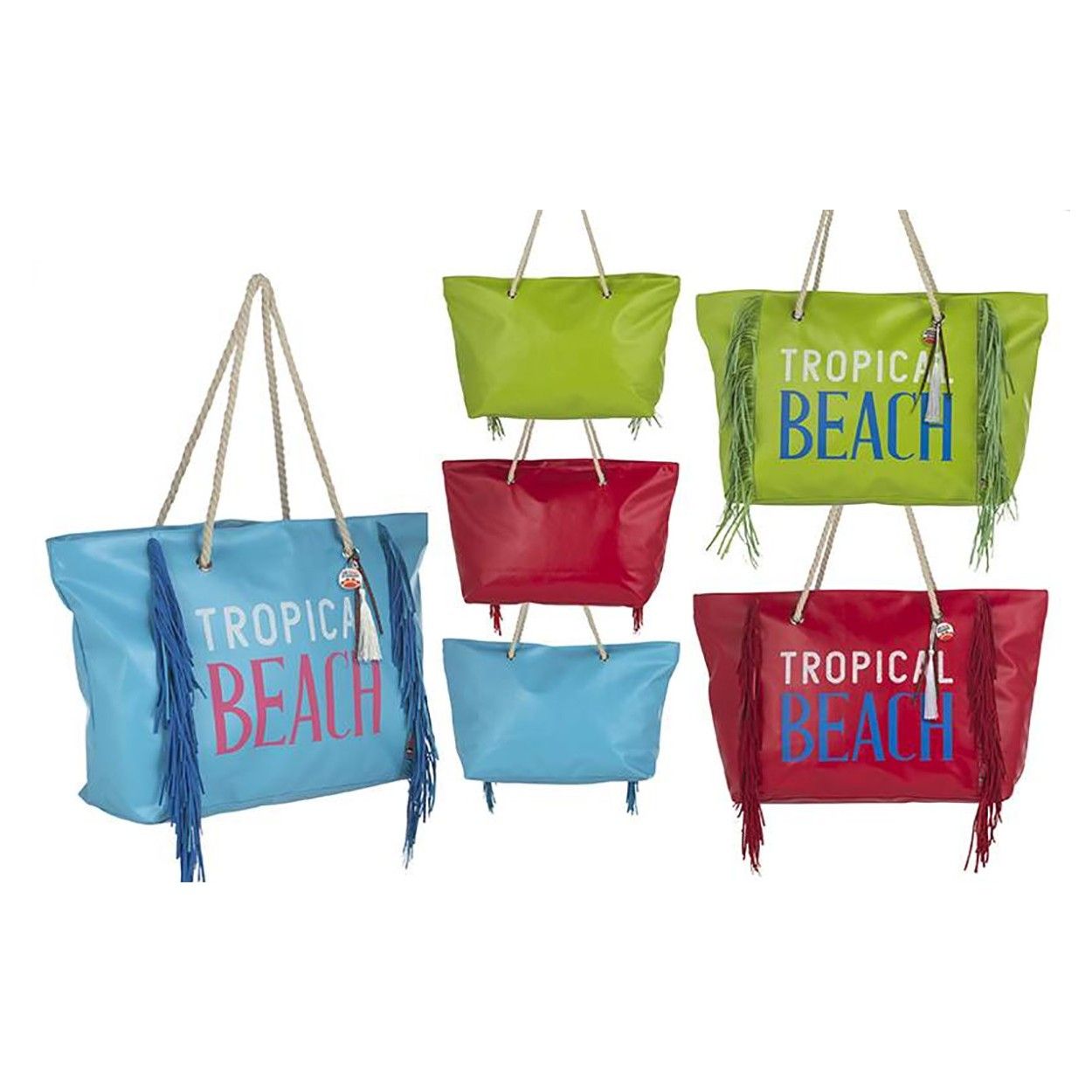 Beach bag with Fringes, Tropical Design Three Colors Home and More