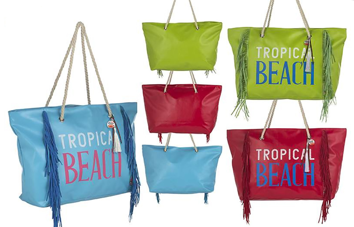 Beach bag with Fringes, Tropical Design Three Colors Home and More