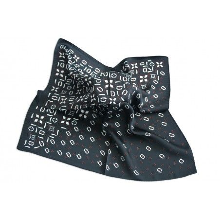 Fazzoletto di seta 100% naturale, colore nero, argento e rosso, e Più