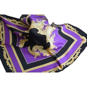 Fazzoletto di seta naturale al 100%, modello classico-viola e nero, Casa e altro ancora