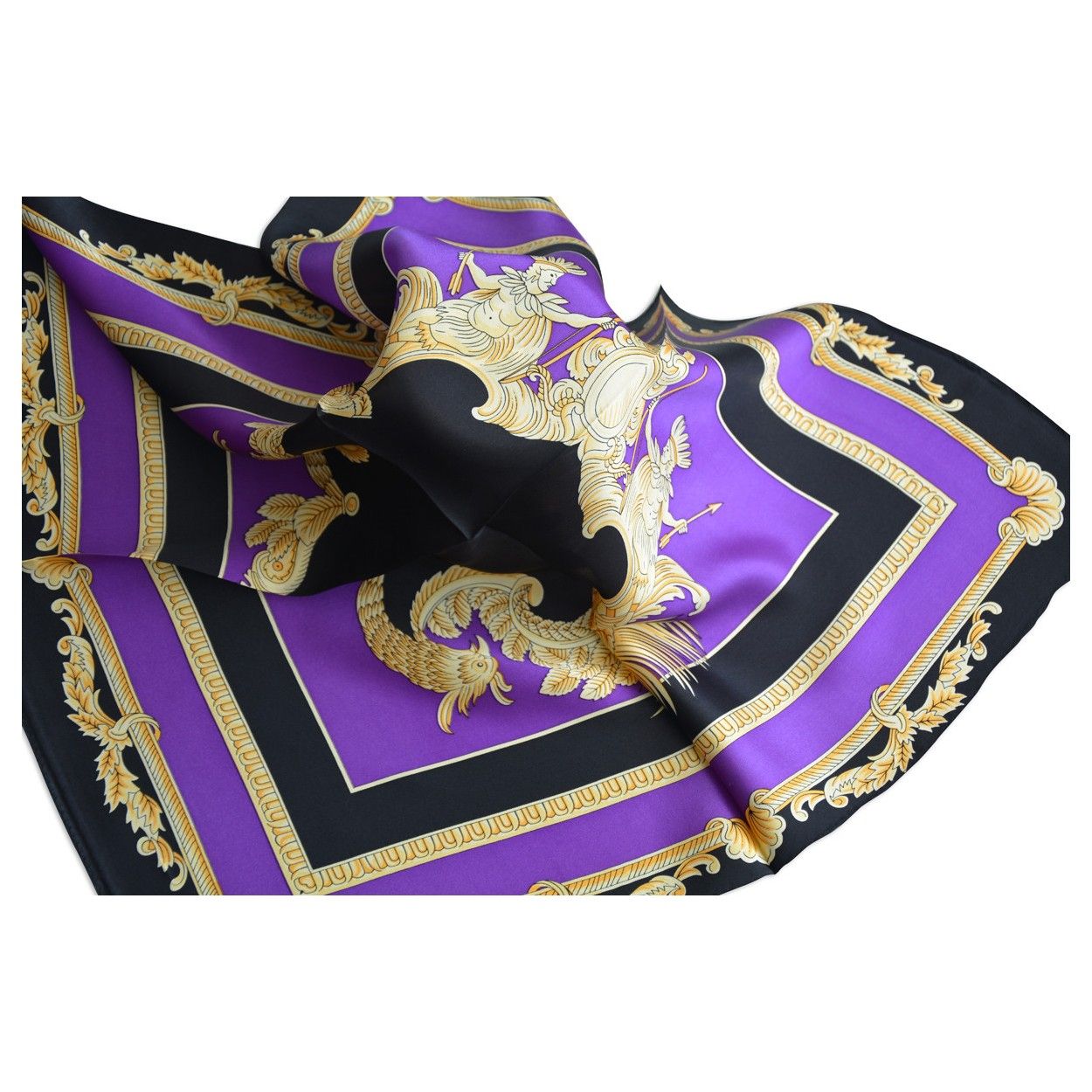 Pañuelo  de seda 100% natural, modelo clasico morado y negro, de Hogar y Mas
