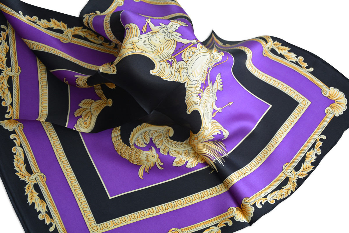 Pañuelo  de seda 100% natural, modelo clasico morado y negro, de Hogar y Mas