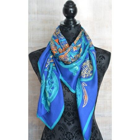 Foulard de soie 100% naturelle, modèle Cinthya Bleu , la Maison et Plus