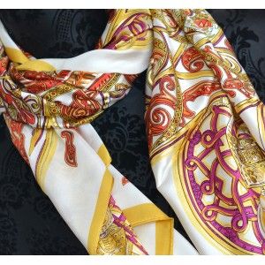 Foulard de soie 100% naturelle, modèle Cinthya Beige et orange, la Maison et Plus