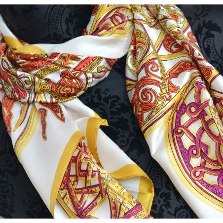 Pañuelo  de seda 100% natural, modelo Cinthya Beige y naranja, de Hogar y Mas