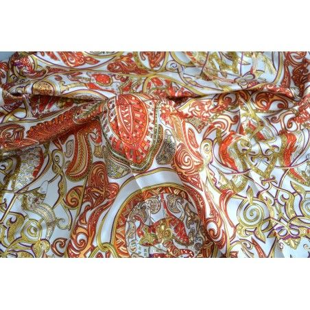 Pañuelo  de seda 100% natural, modelo Cinthya Beige y naranja, de Hogar y Mas