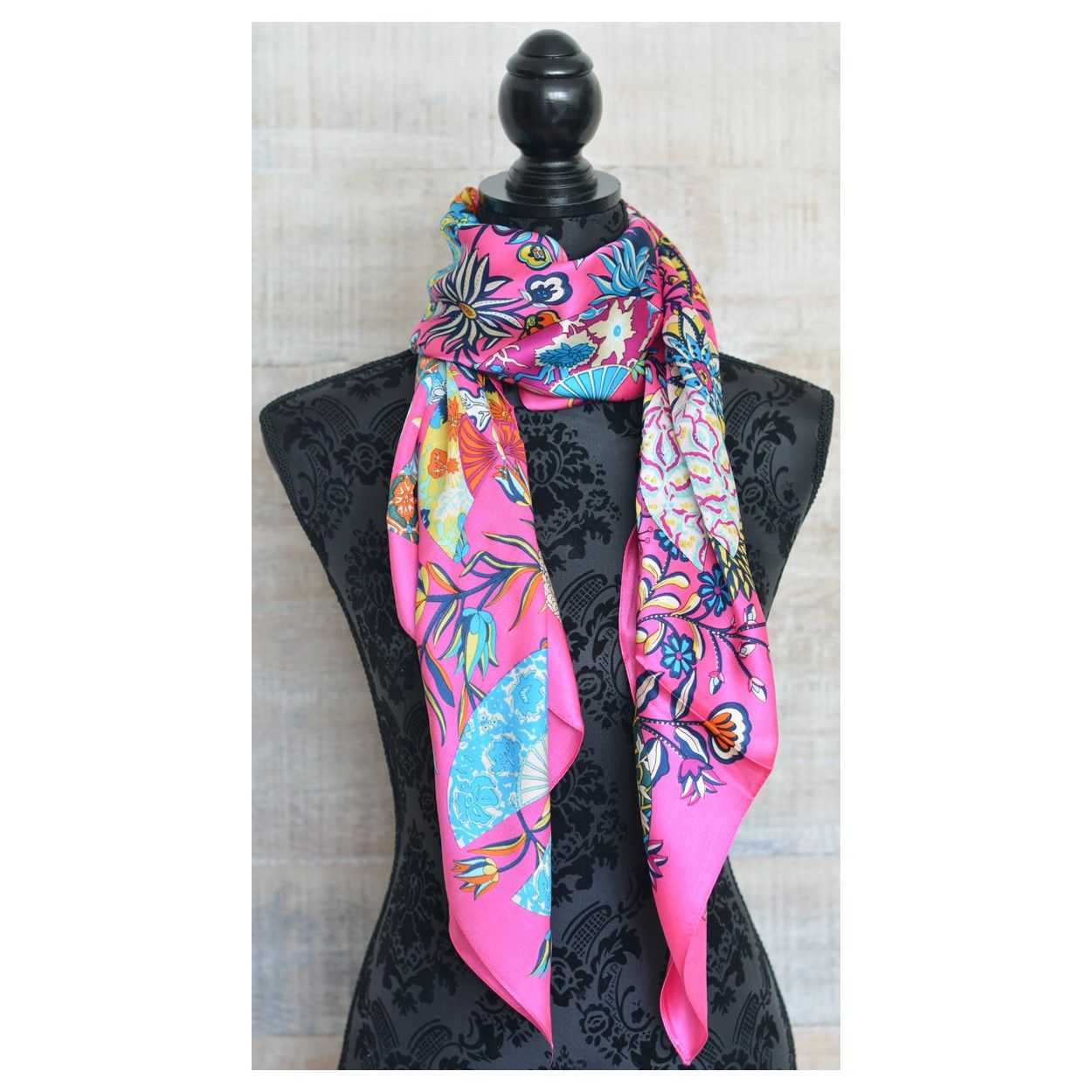 Foulard de soie 100% naturelle, modèle de Fans de rose, la Maison et Plus