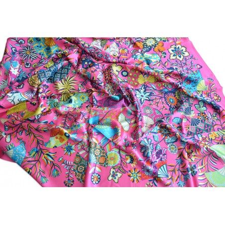 Silk handkerchief 100% natural, model Fans rose, Home and More
