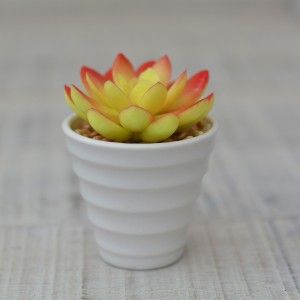 Plantes artificielles Décoratives de couleur rougeâtre jaune en pot en Céramique blanc Naturel