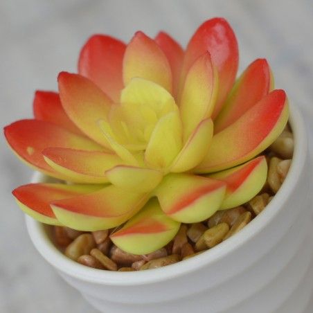 Plantes artificielles Décoratives de couleur rougeâtre jaune en pot en Céramique blanc Naturel