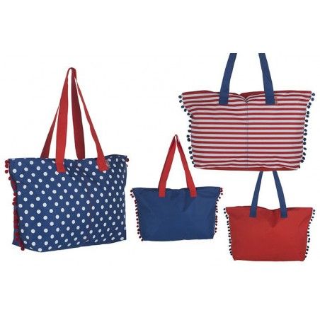 Bolsa de Playa con Asa y Pompones Dos Colores Diseño Original Hogar y Más