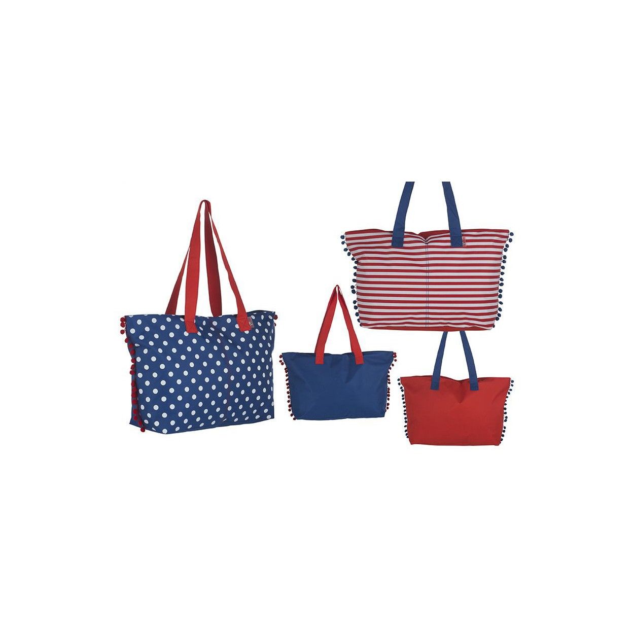 Bolsa de Playa con Asa y Pompones Dos Colores Diseño Original Hogar y Más