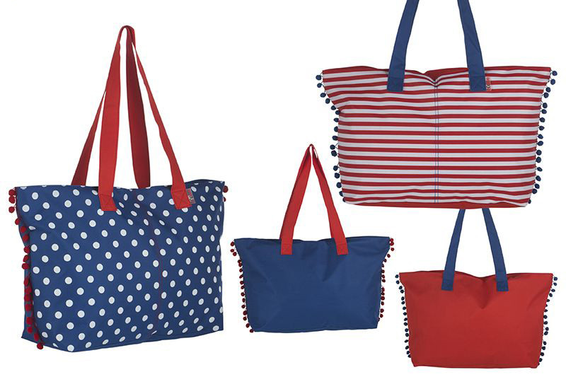 Borsa da spiaggia con Manico e pom-Poms, Due Colori Design Originale a Casa e Più