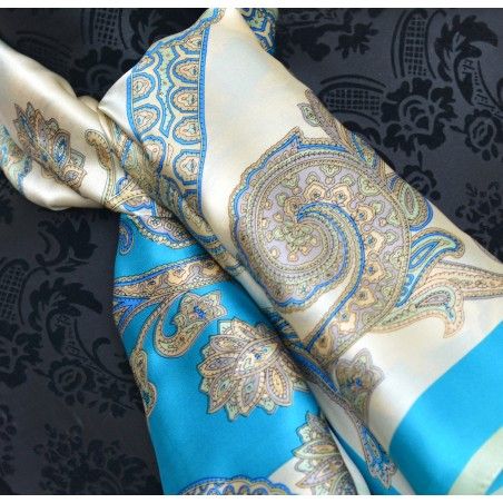 Silk handkerchief 100% natural, model, Turquoise, Home and More