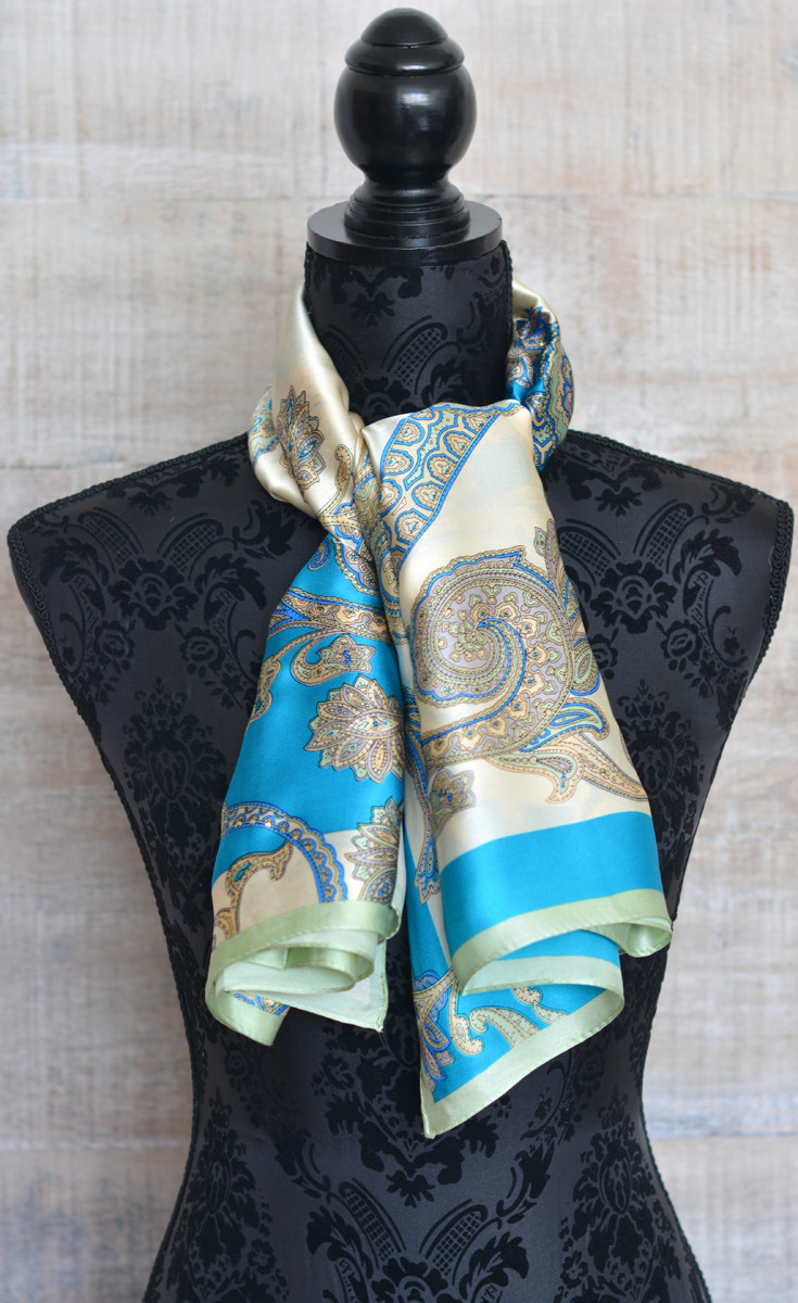 Silk handkerchief 100% natural, model, Turquoise, Home and More