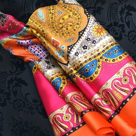 Silk handkerchief 100% natural, model, coral orange, Home and More