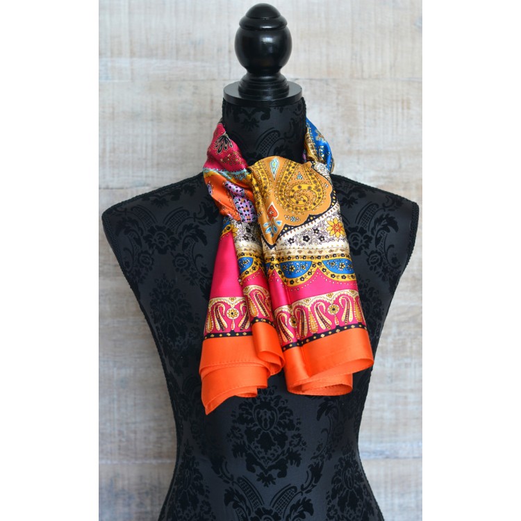 Silk handkerchief 100% natural, model, coral orange, Home and More