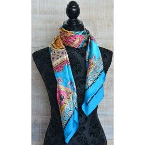 Silk handkerchief 100% natural, model, blue coral, Home and More