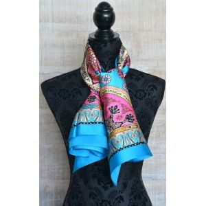 Pañuelo  de seda 100% natural, modelo coral azul, de Hogar y Mas