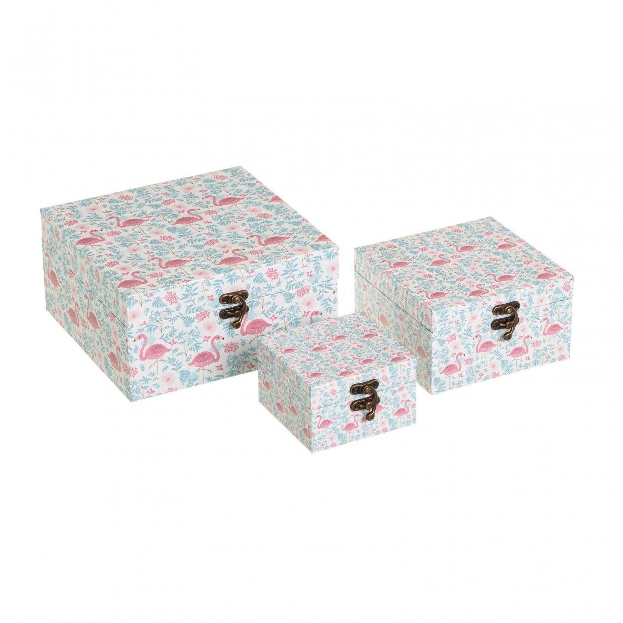 Wooden boxes with Lock, with a Canvas of Flamingos Three Units Home and More