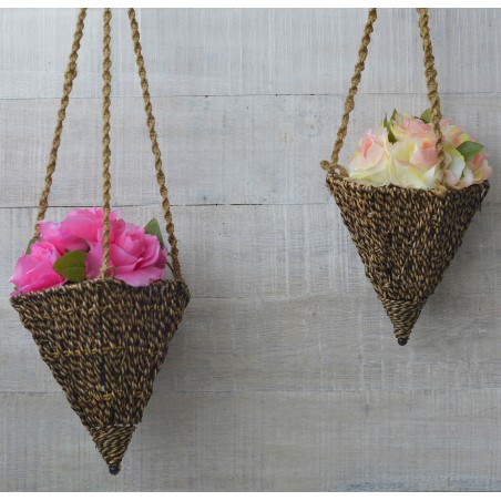 Pots, Hanging Wicker Natural Shape of a Cone, Two Units of Home and More