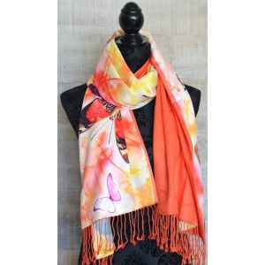 Silk handkerchief 100% natural, model, dragonflies, blue, Home, and More