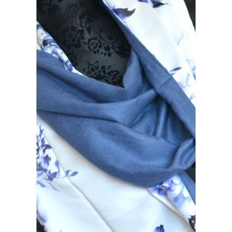 Pañuelo  de seda 100% natural, con dos caras y  flecos, blanco y morado,  de Hogar y Mas