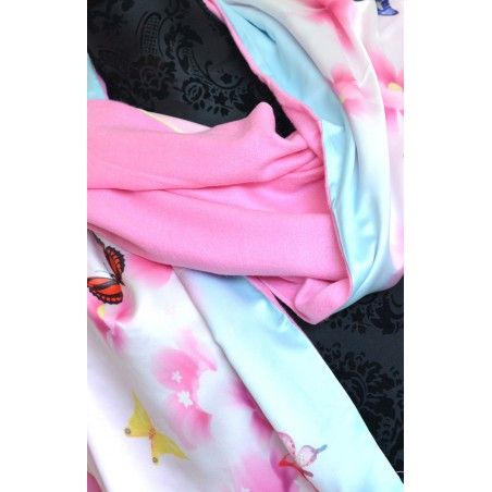 Silk handkerchief 100% natural, with two sides and a fringed model butterflies pink, autumn-winter collection, Household and