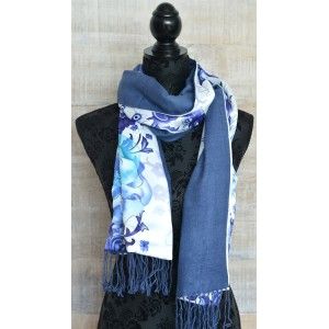 Silk handkerchief 100% natural, model, dragonflies, blue, Home, and More