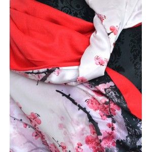 Silk handkerchief 100% natural, with two sides and a fringed model branches red , autumn-winter collection, Household and More