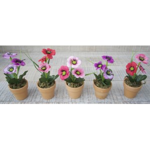 Planta Artificial Flor Rosa y Roja en Maceta de Barro Natural Hogar y Más