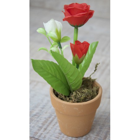 Planta Artificial Flor Roja en Maceta de Barro Natural Hogar y Más