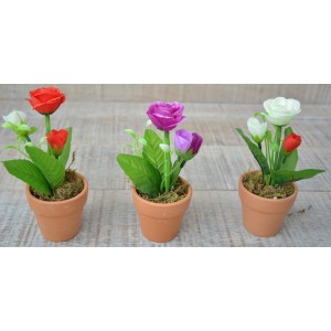 Plantes artificielles Fleur Rouge dans le Pot d'Argile, Naturels la Maison et Plus