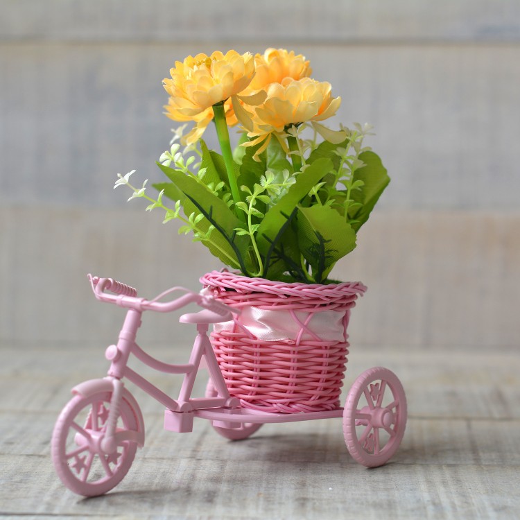 Jardinière en Forme de boîte Vélo Rose et des Plantes Aritifical Trois Modèles de Maison et Plus