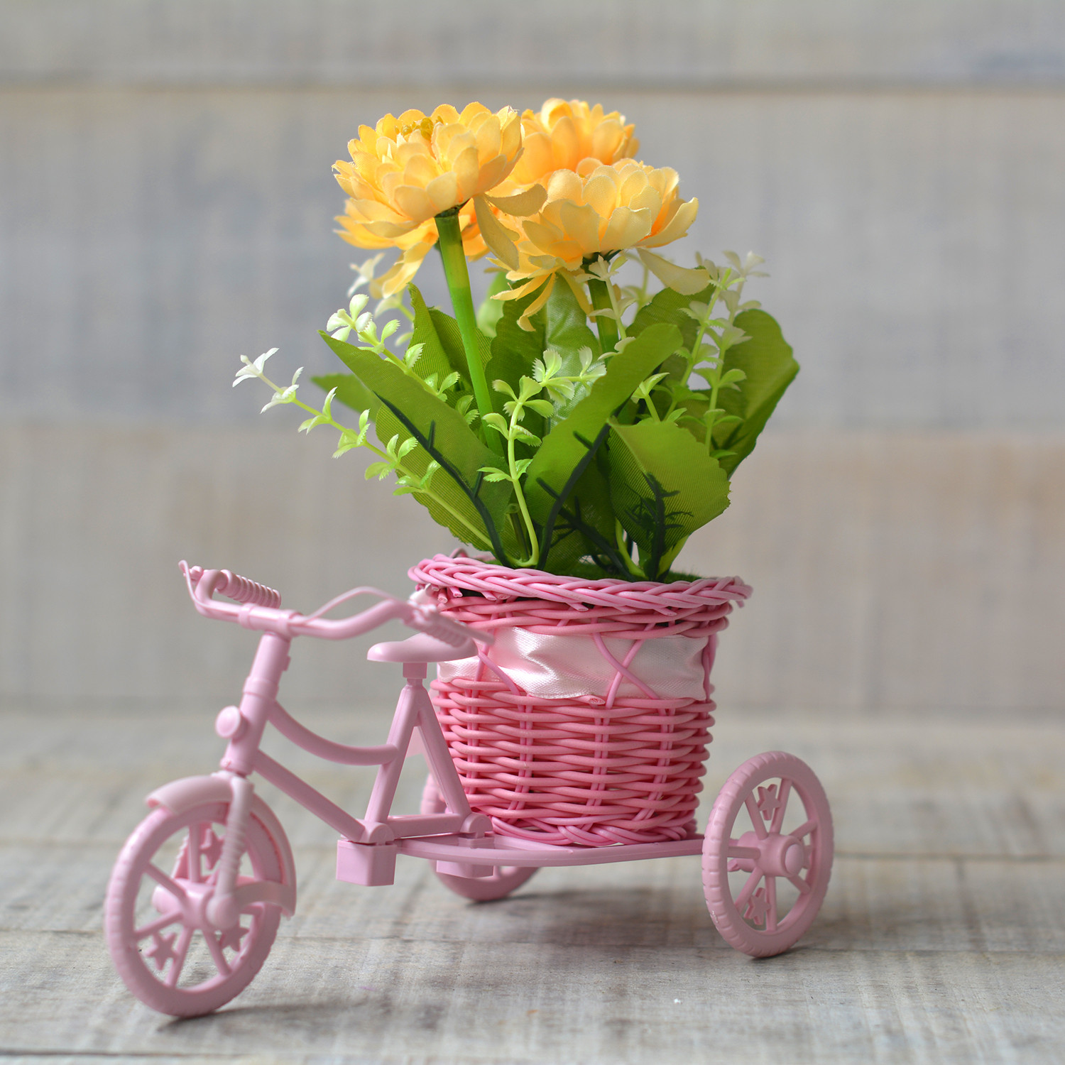 Jardinière en Forme de boîte Vélo Rose et des Plantes Aritifical Trois Modèles de Maison et Plus