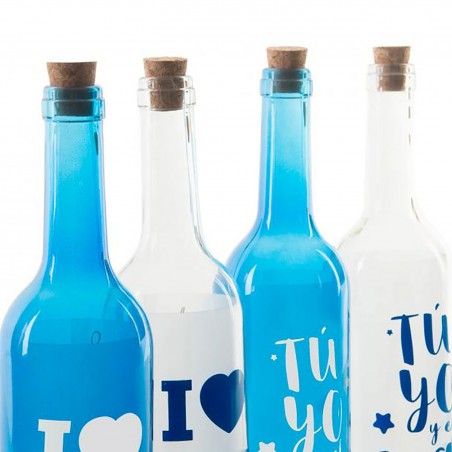 Botella Azul y Blanca de Cristal con Cinco Leds Verano Cuatro Modelos Hogar y Más